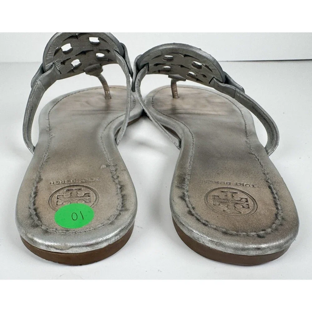 Tory Burch Miller Embellished Silver Women's Sandals Size US 10